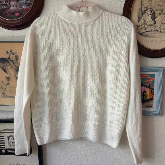 Vintage Cream Mockneck Cable Knit Sweater - Picture 1 of 2